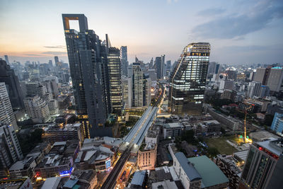 High angle view of buildings in city