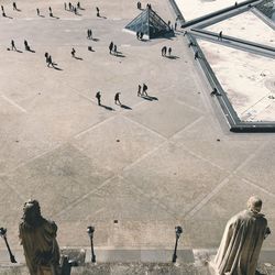 High angle view of people at musee du louvre