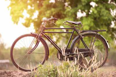 Bicycle wheel on field