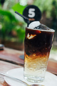 Close-up of ice tea on table