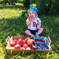 Portrait of girl sitting in basket