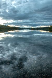 Scenic view of calm sea against cloudy sky