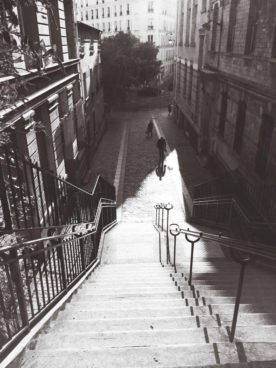 the way forward, architecture, built structure, diminishing perspective, building exterior, vanishing point, railing, city, high angle view, narrow, walkway, transportation, incidental people, footbridge, building, connection, steps, leading, long, empty