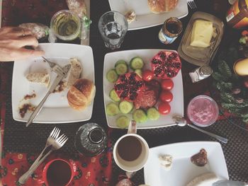 High angle view of breakfast on table