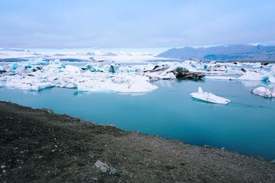 Scenic view of frozen sea against sky