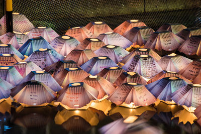 High angle view of clothes for sale in market