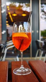 Close-up of wineglass on table