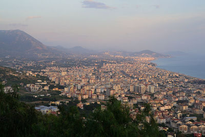 High angle view of cityscape against sky