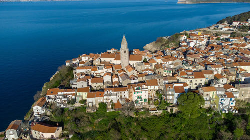 Vrbnik on island krk from above with adriatic sea in background