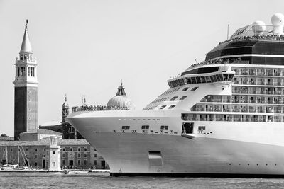 Cruise ship on sea with st mark square against clear sky