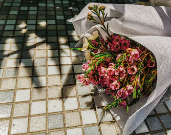 High angle view of rose bouquet