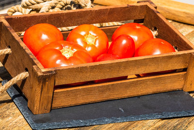 High angle view of fruits in box