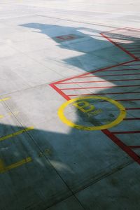 High angle view of markings at airport runway