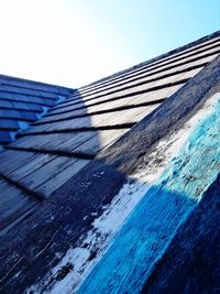 Low angle view of building against blue sky