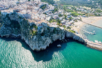 High angle view of rocks by sea