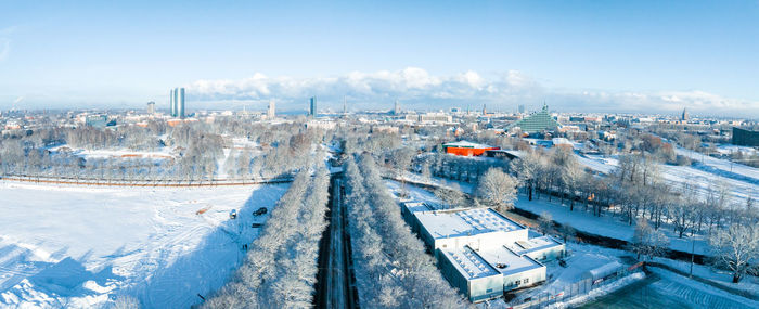 Aerial view of the winter riga, latvia.