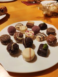 High angle view of dessert in plate on table