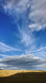 Scenic view of field against blue sky