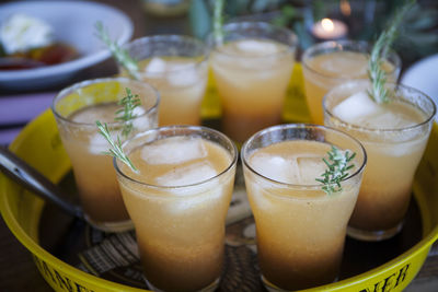 Close-up of drinks served on tray