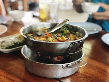 Close-up of food in container on table