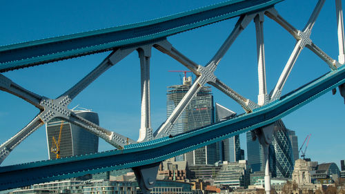 Walkie talkie and gherkin through tower bridge thames london