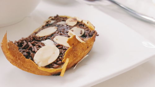 Close-up of dessert served on plate