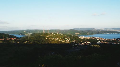 Residential district with cityscape in background