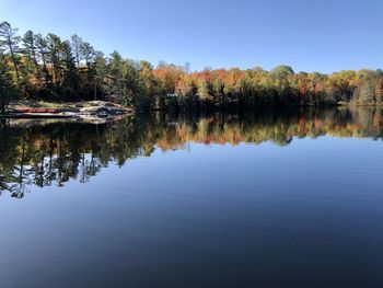 Scenic view of lake against sky during autumn