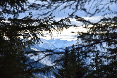 Scenic view of snowcapped mountains against sky during winter