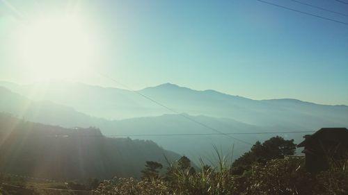 Scenic view of mountains against sky during sunset