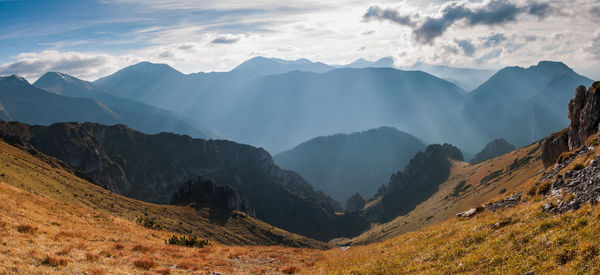 Panoramic view of mountains against sky