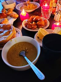 High angle view of food on table