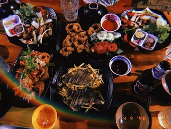High angle view of food on table