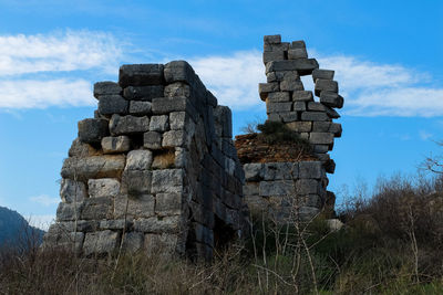 Low angle vie of old ruin against blue sky