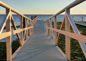 Pier on beach against sky