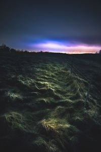 Scenic view of field against sky at night