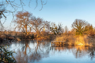 Scenic view of lake against clear sky