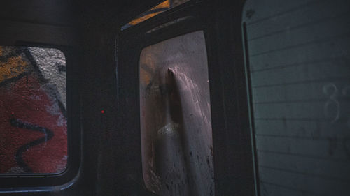 Close-up of train window