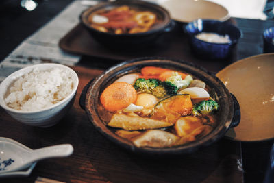 Close-up of meal served on table