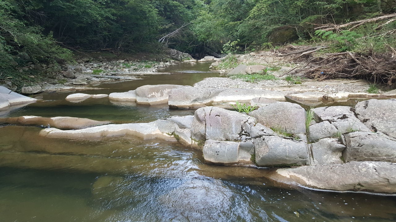 VIEW OF ROCKS BY RIVER