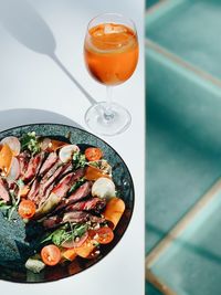 High angle view of food on table