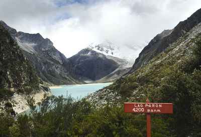 Scenic view of mountains and lake against sky
