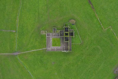 High angle view of soccer field