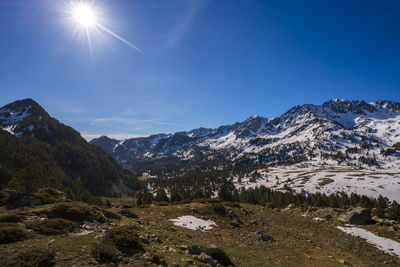 Scenic view of snowcapped mountains against sky