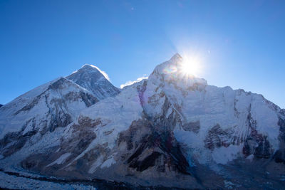 Scenic view of snowcapped mountains against clear sky