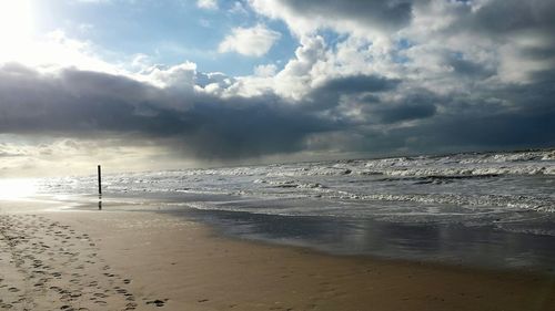 Scenic view of sea against cloudy sky