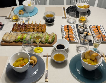 High angle view of food on table