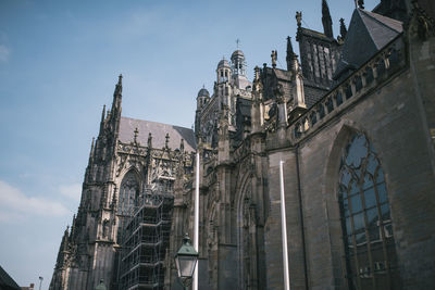 Low angle view of temple building against sky