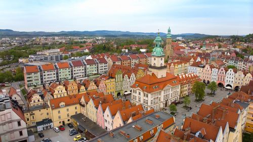 High angle view of townscape against sky