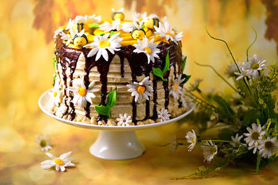 Close-up of a birthday cake on table